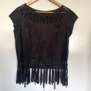 Faux suede cut out tassel top size L
